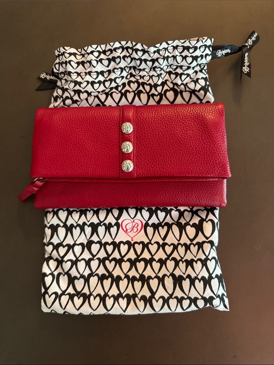 Brighton Handbags - Brighton Crimson Red Leather Foldover Wallet with Silver-Tone Buttons